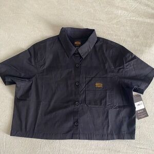 NWT RVCA Black Button Down Crop Top